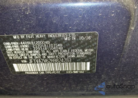 2017 Subaru Wrx Sti z USA, uszkodzony, nr VIN JF1VA2V62H9824283